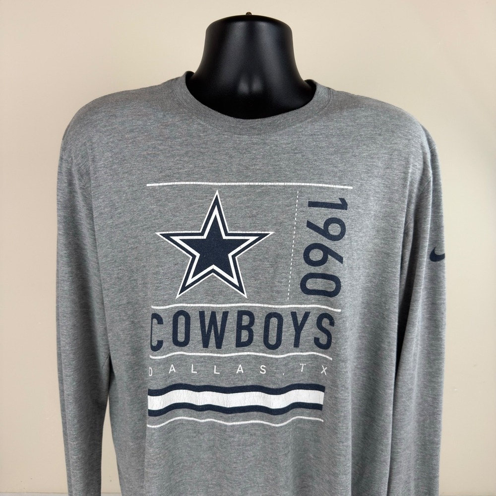 Nike NFL Apparel Dallas Cowboys NFL Mens XL Long Sleeve Grey T-Shirt Graphic